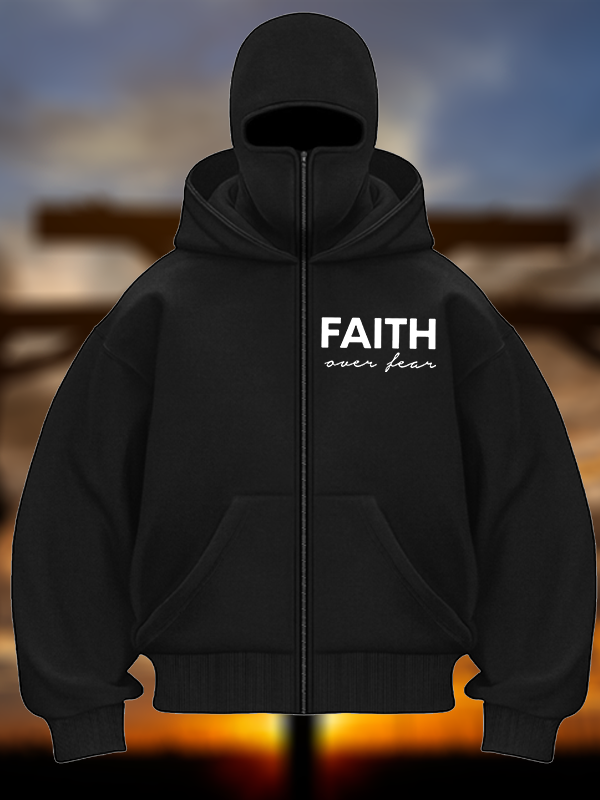 Faith over Fear Jesus God Christian Double Hooded Balaclava Hoodie