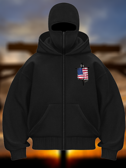 Faith Flag Cross Jesus God Christian Double Hooded Balaclava Hoodie