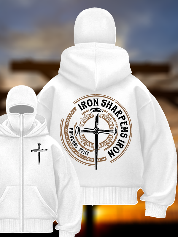 Iron Sharpens Iron - Proverbs 27:17 Jesus God Christian Double Hooded Balaclava Hoodie