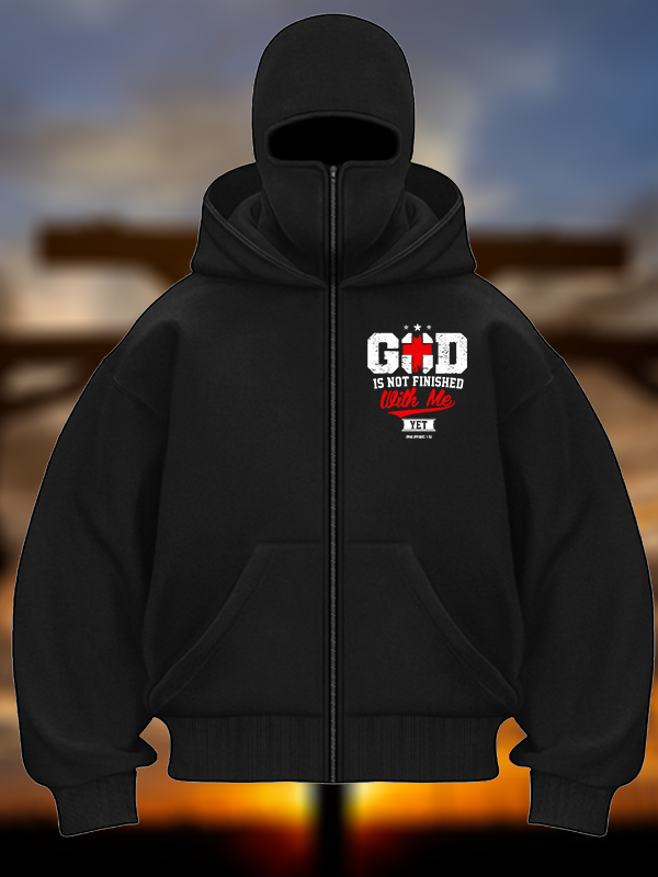 God Is Not Finished With Me Philippians 1:5 Jesus God Christian Double Hooded Balaclava Hoodie
