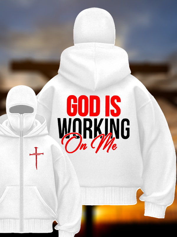 God Is Working On Me Jesus God Christian Double Hooded Balaclava Hoodie