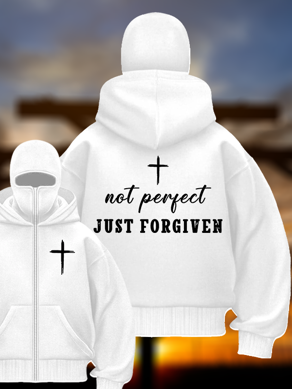 Not Perfect Just Forgiven Jesus God Christian Double Hooded Balaclava Hoodie