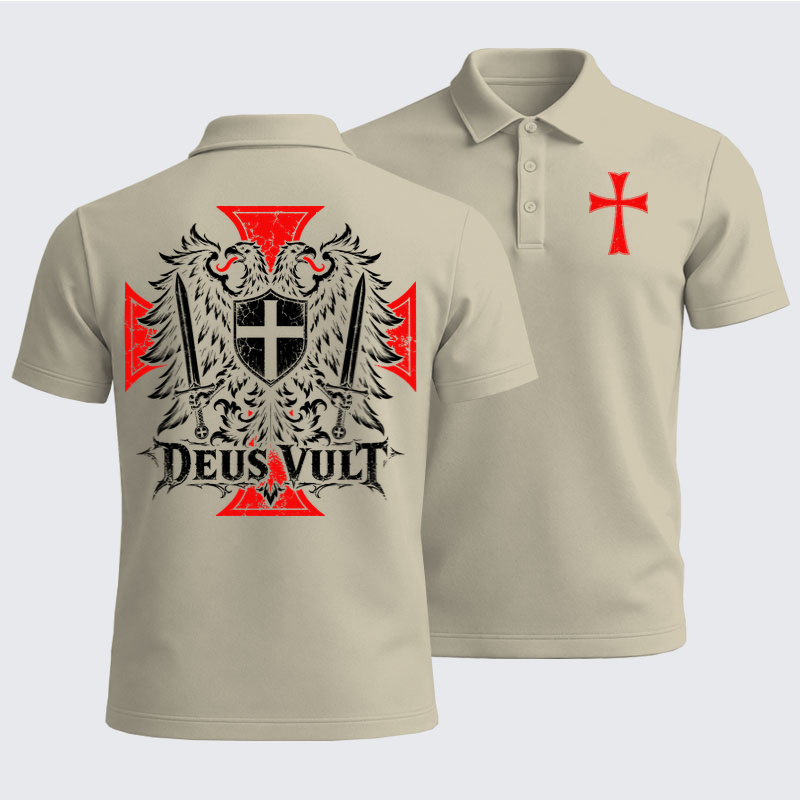 Men’s Premium Cotton Polo Shirt - Deus Vult – Medieval Christian Double-Headed Eagle