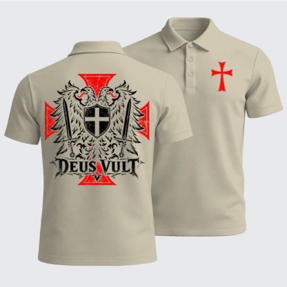 Men’s Premium Cotton Polo Shirt - Deus Vult – Medieval Christian Double-Headed Eagle