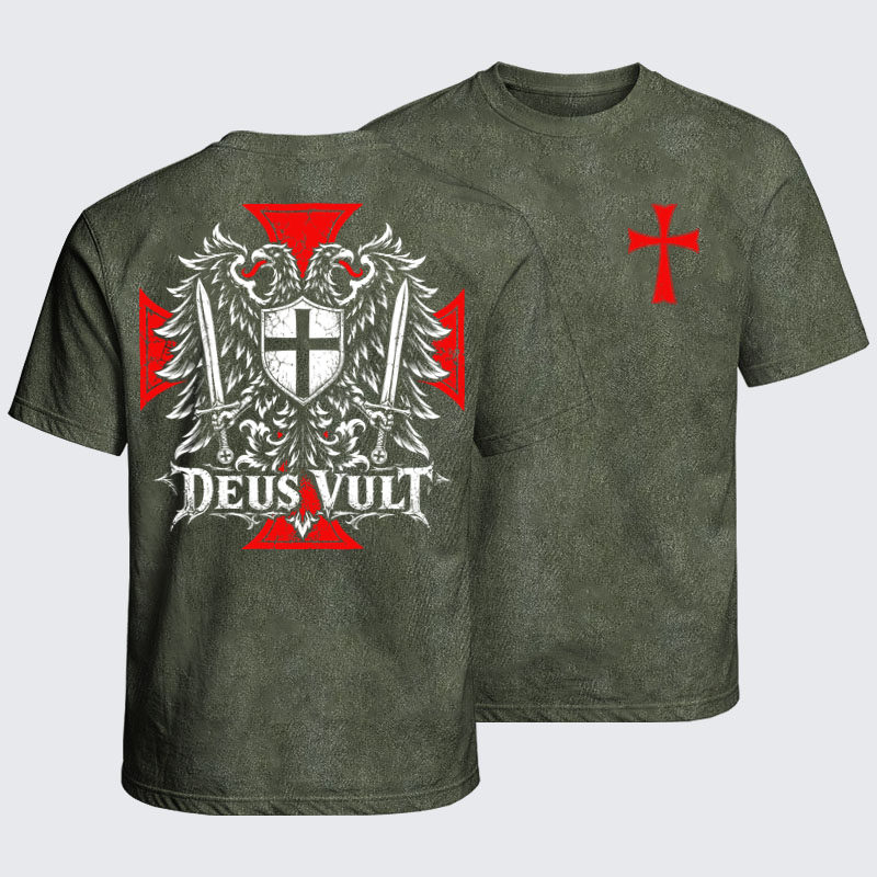 Washed T-Shirt - Deus Vult – Medieval Christian Double-Headed Eagle