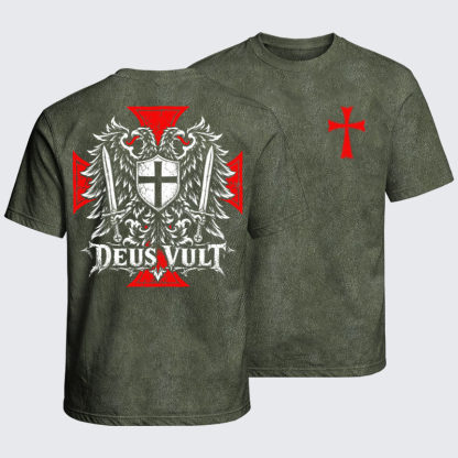 Washed T-Shirt - Deus Vult – Medieval Christian Double-Headed Eagle