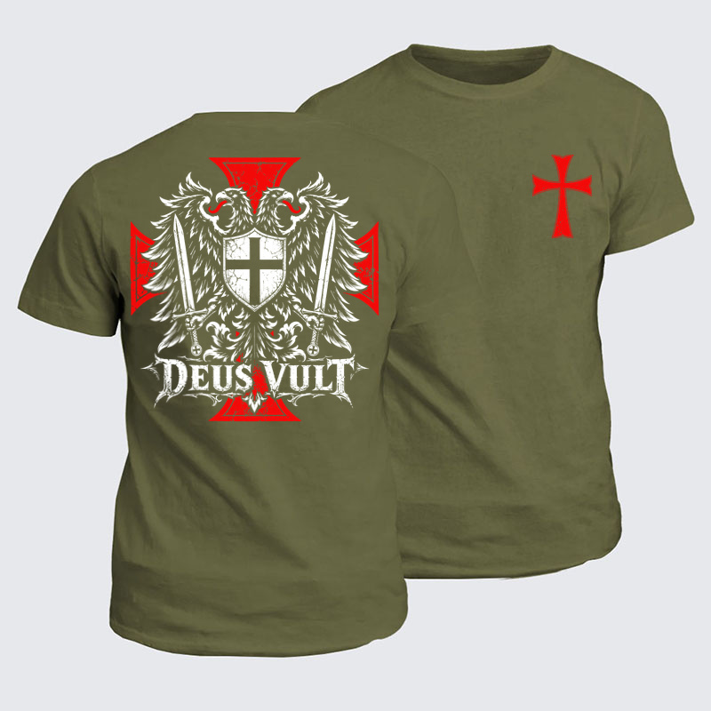 Classic Cotton Tee - Deus Vult – Medieval Christian Double-Headed Eagle