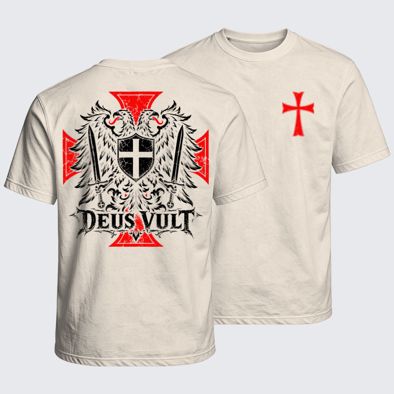 Washed T-Shirt - Deus Vult – Medieval Christian Double-Headed Eagle