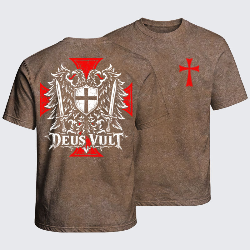 Washed T-Shirt - Deus Vult – Medieval Christian Double-Headed Eagle