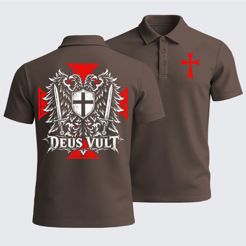 Men’s Premium Cotton Polo Shirt - Deus Vult – Medieval Christian Double-Headed Eagle