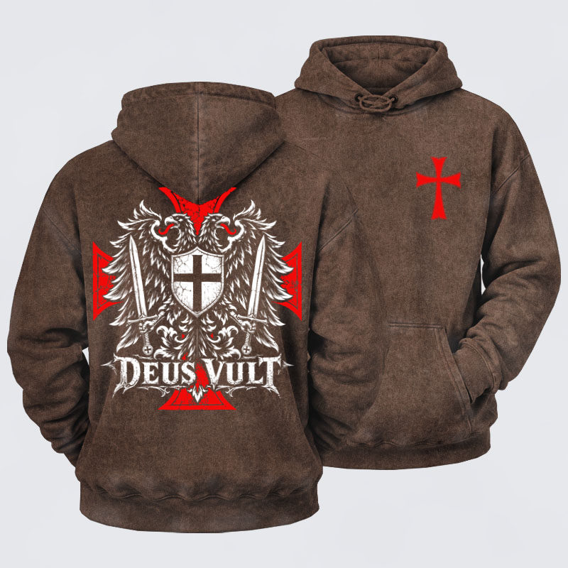 Washed Hoodies -Deus Vult – Medieval Christian Double-Headed Eagle
