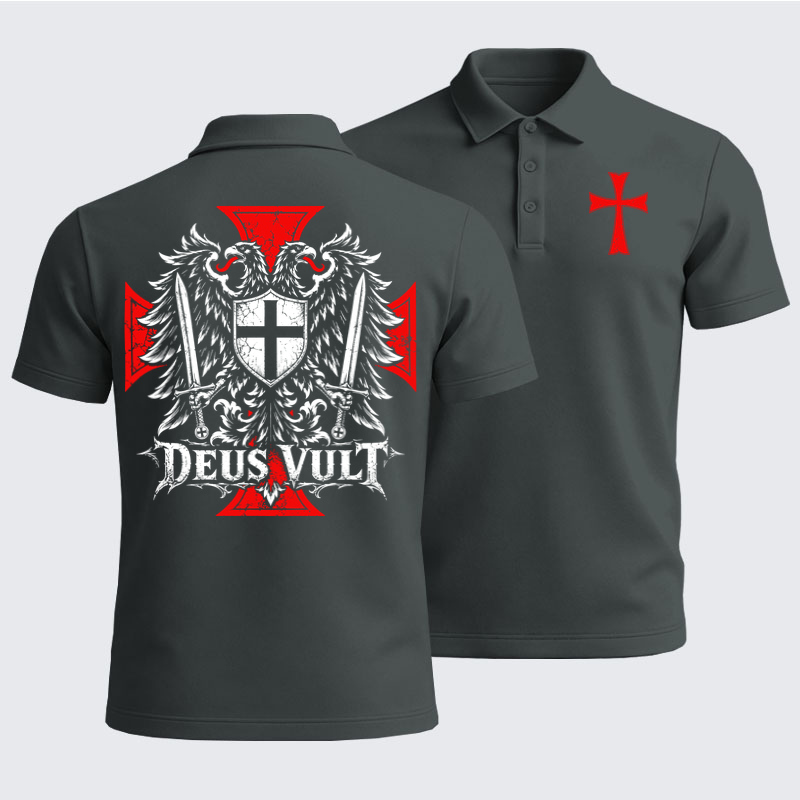 Men’s Premium Cotton Polo Shirt - Deus Vult – Medieval Christian Double-Headed Eagle