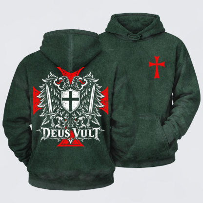 Washed Hoodies -Deus Vult – Medieval Christian Double-Headed Eagle