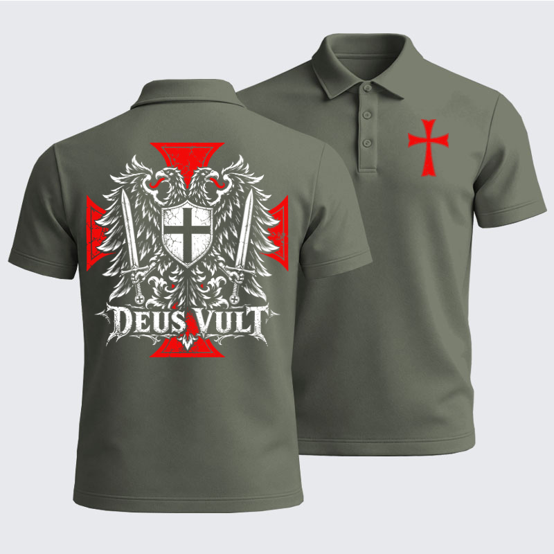 Men’s Premium Cotton Polo Shirt - Deus Vult – Medieval Christian Double-Headed Eagle