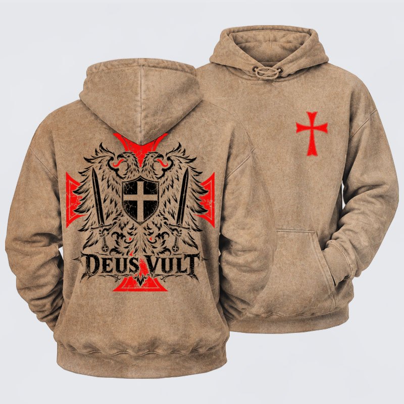 Washed Hoodies -Deus Vult – Medieval Christian Double-Headed Eagle