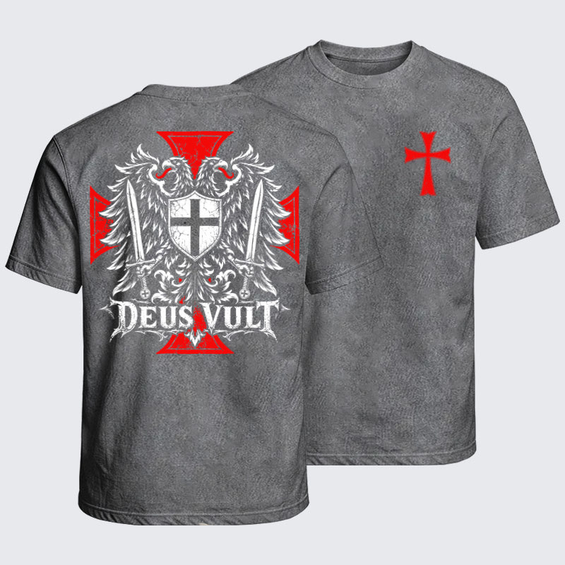 Washed T-Shirt - Deus Vult – Medieval Christian Double-Headed Eagle