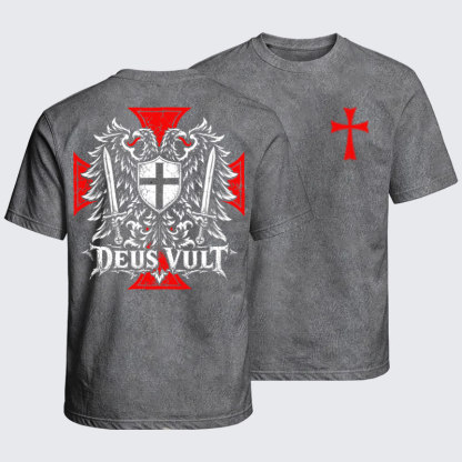 Washed T-Shirt - Deus Vult – Medieval Christian Double-Headed Eagle
