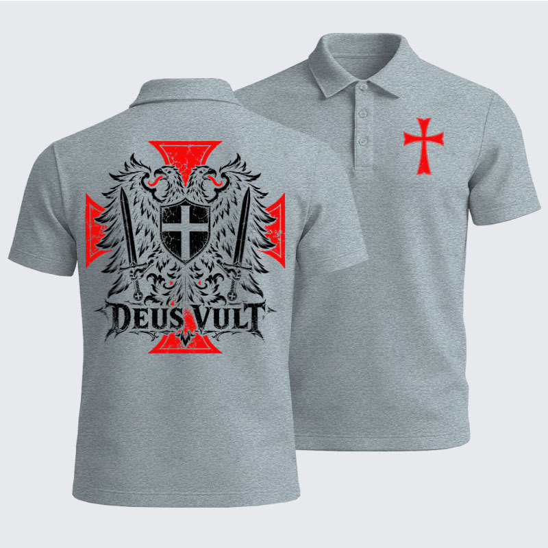 Men’s Premium Cotton Polo Shirt - Deus Vult – Medieval Christian Double-Headed Eagle