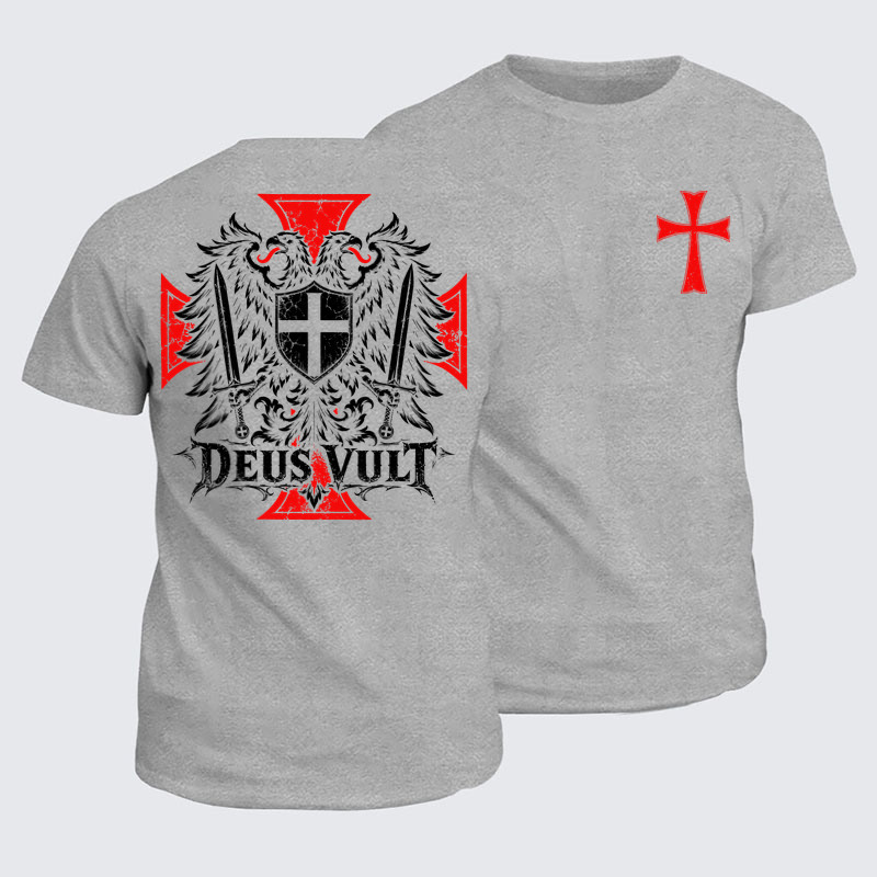 Classic Cotton Tee - Deus Vult – Medieval Christian Double-Headed Eagle