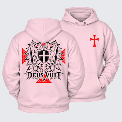 Plush Fleece-Lined Hoodie - Deus Vult – Medieval Christian Double-Headed Eagle