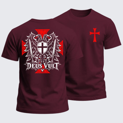 Heavyweight Cotton Tee - Deus Vult – Medieval Christian Double-Headed Eagle
