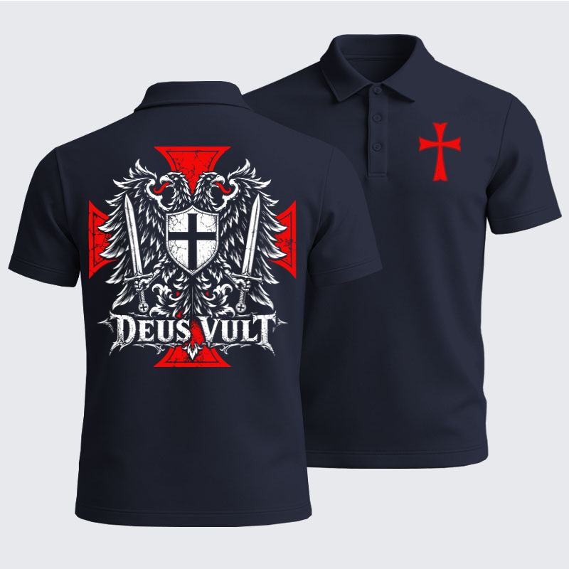 Men’s Premium Cotton Polo Shirt - Deus Vult – Medieval Christian Double-Headed Eagle