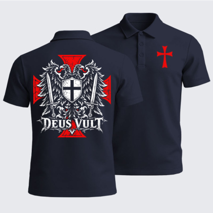 Men’s Premium Cotton Polo Shirt - Deus Vult – Medieval Christian Double-Headed Eagle