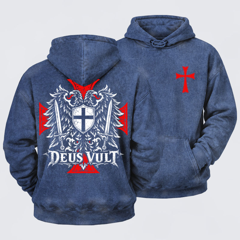 Washed Hoodies -Deus Vult – Medieval Christian Double-Headed Eagle