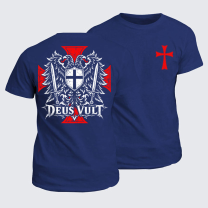 Classic Cotton Tee - Deus Vult – Medieval Christian Double-Headed Eagle