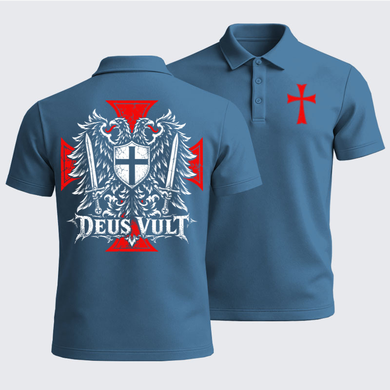 Men’s Premium Cotton Polo Shirt - Deus Vult – Medieval Christian Double-Headed Eagle