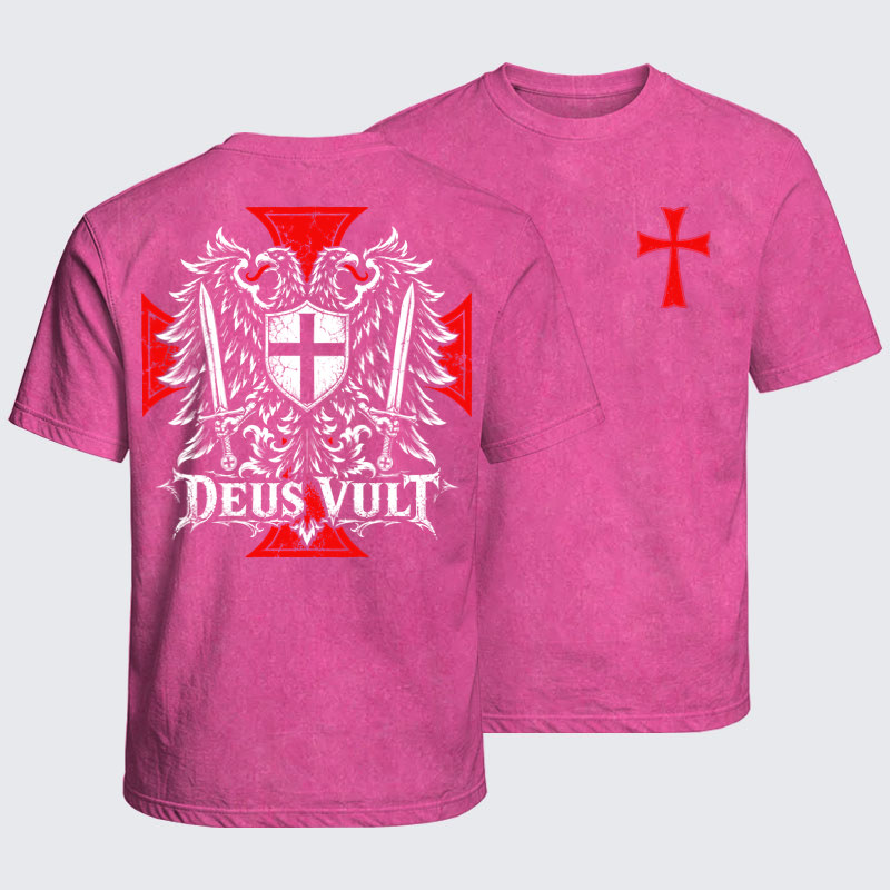 Washed T-Shirt - Deus Vult – Medieval Christian Double-Headed Eagle