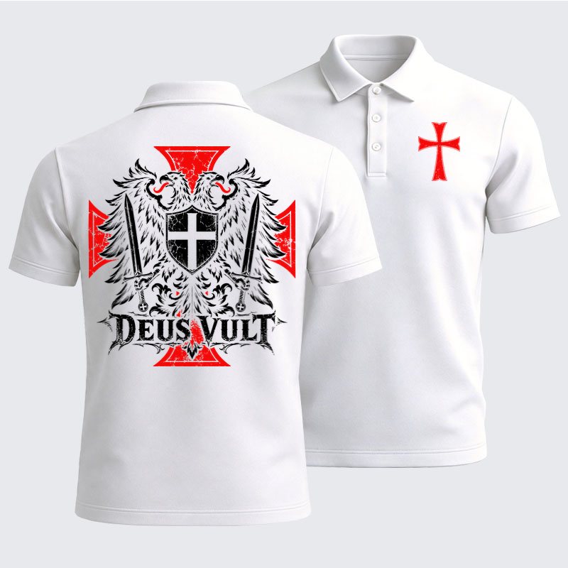 Men’s Premium Cotton Polo Shirt - Deus Vult – Medieval Christian Double-Headed Eagle