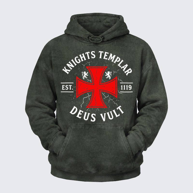 Washed Hoodie   - Knights Templar Deus Vult
