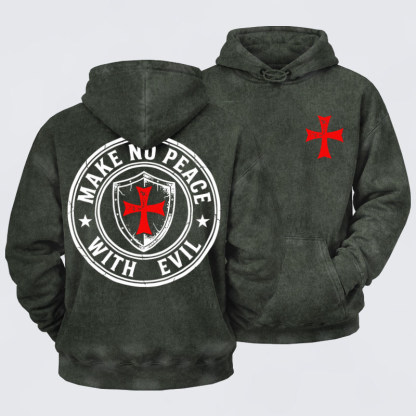 Washed Hoodie  -  Make No Peace with Evil Knight Templar Jerusalem Cross