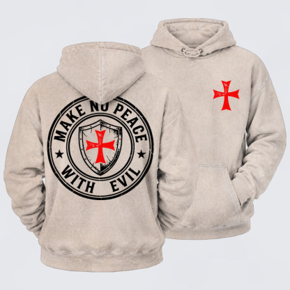 Washed Hoodie  -  Make No Peace with Evil Knight Templar Jerusalem Cross