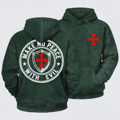 Washed Hoodie  -  Make No Peace with Evil Knight Templar Jerusalem Cross