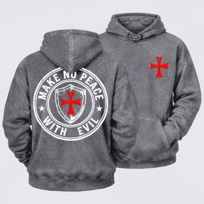 Washed Hoodie  -  Make No Peace with Evil Knight Templar Jerusalem Cross