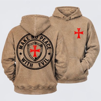Washed Hoodie  -  Make No Peace with Evil Knight Templar Jerusalem Cross