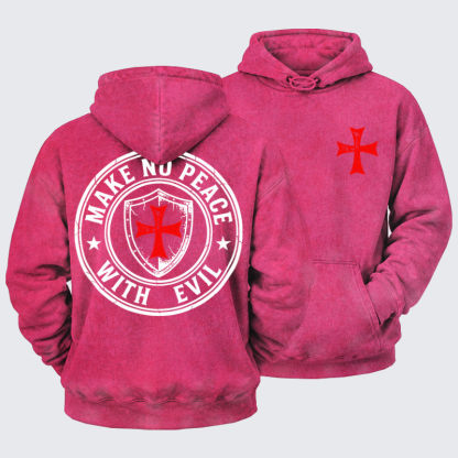 Washed Hoodie  -  Make No Peace with Evil Knight Templar Jerusalem Cross