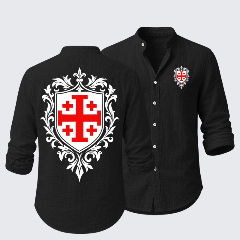 Long Sleeve Casual Shirt - Jerusalem Cross Heraldic Crest