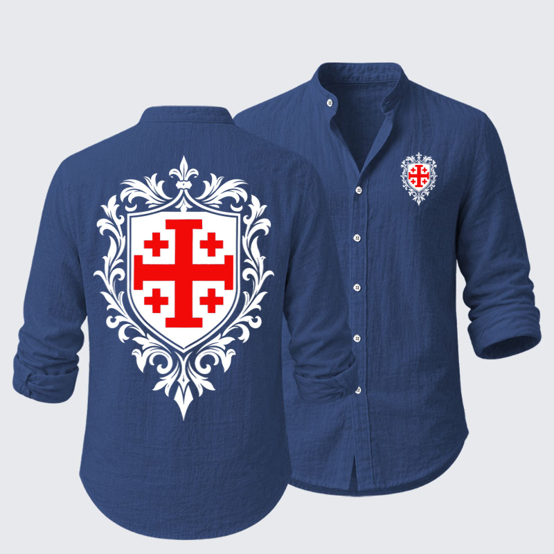 Long Sleeve Casual Shirt - Jerusalem Cross Heraldic Crest