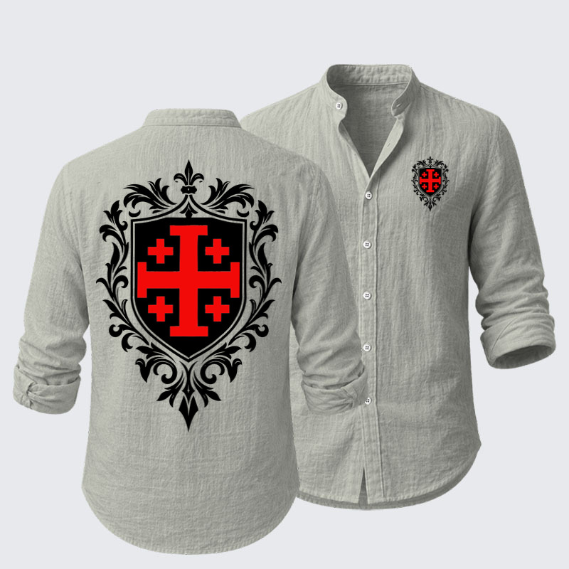 Long Sleeve Casual Shirt - Jerusalem Cross Heraldic Crest