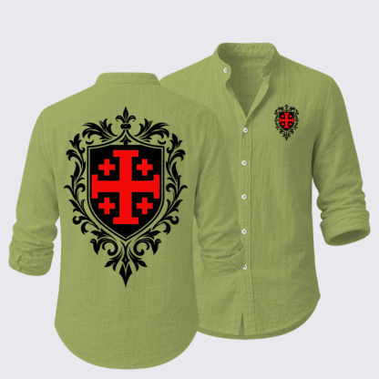 Long Sleeve Casual Shirt - Jerusalem Cross Heraldic Crest