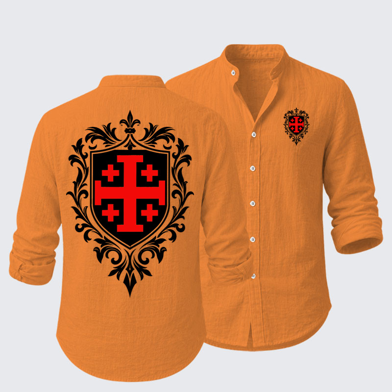 Long Sleeve Casual Shirt - Jerusalem Cross Heraldic Crest