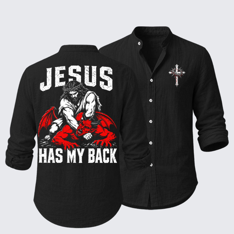 Long Sleeve Casual Shirt - Jesus Has My Back