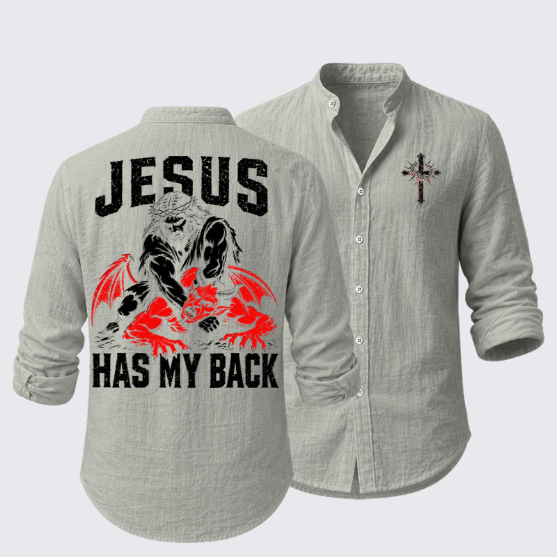 Long Sleeve Casual Shirt - Jesus Has My Back
