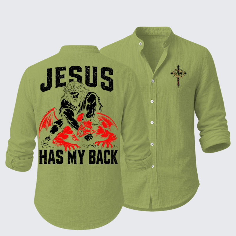 Long Sleeve Casual Shirt - Jesus Has My Back