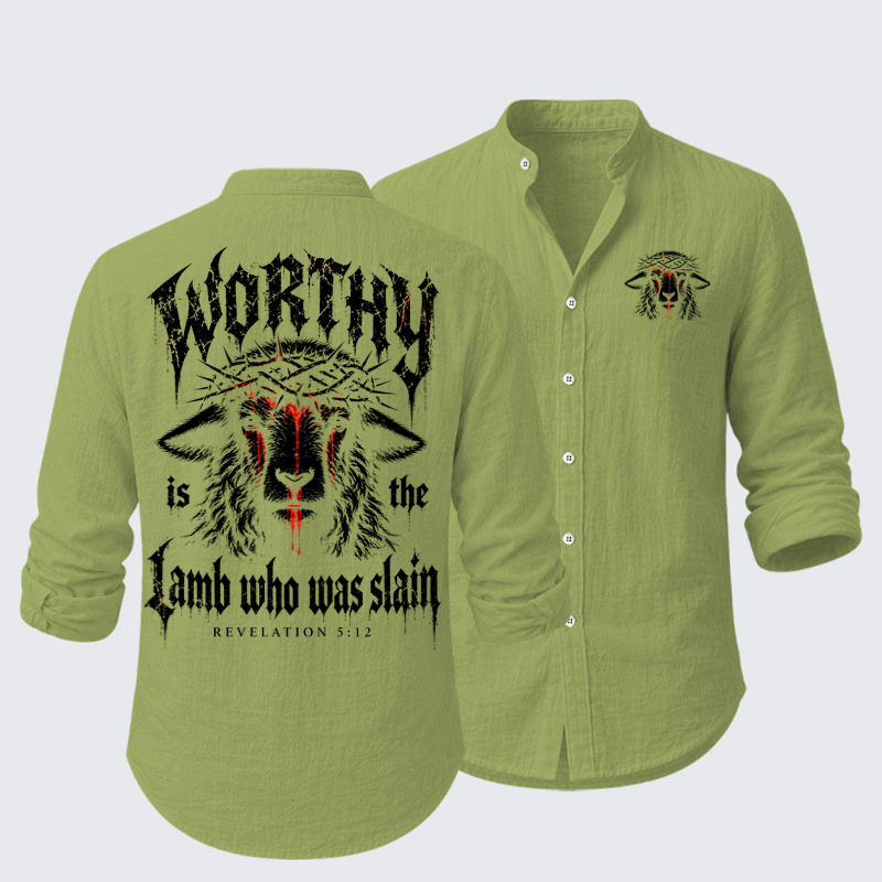 Long Sleeve Casual Shirt -Worthy Is the Lamb Who Was Slain – Revelation 5:12