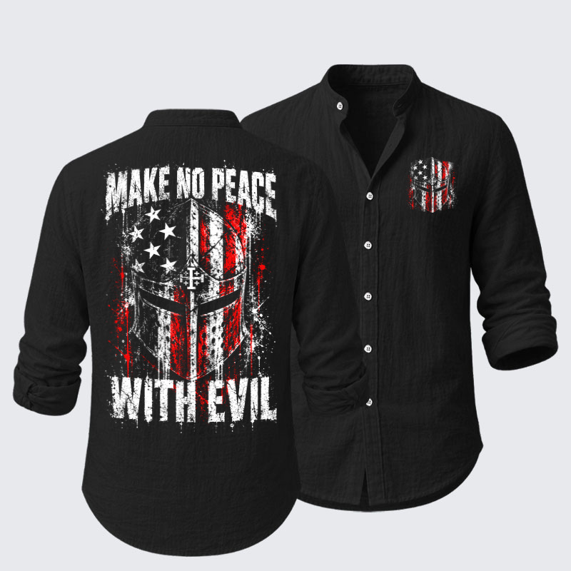 Long Sleeve Casual Shirt -Make No Peace With Evil – Christian Warrior Knight