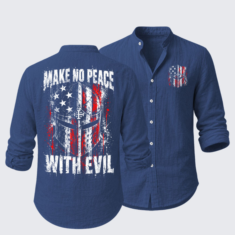 Long Sleeve Casual Shirt -Make No Peace With Evil – Christian Warrior Knight